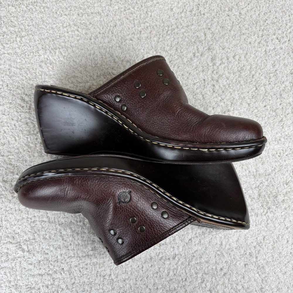 Born Shoes Womens 9 Brown Naomi T Moro Leather Mule Clog Slip On Wedge Studded - Picture 2 of 15